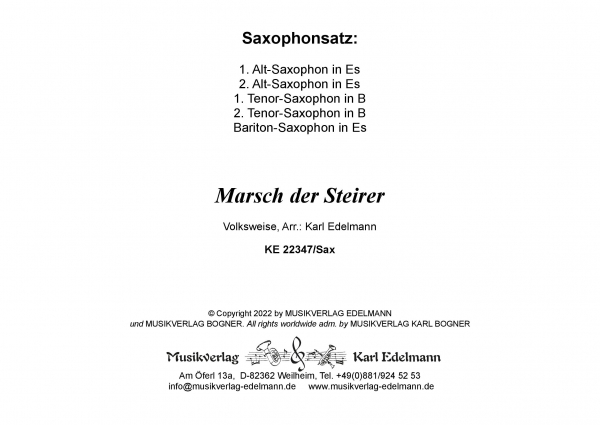 Marsch der Steirer - Saxophonsatz Download